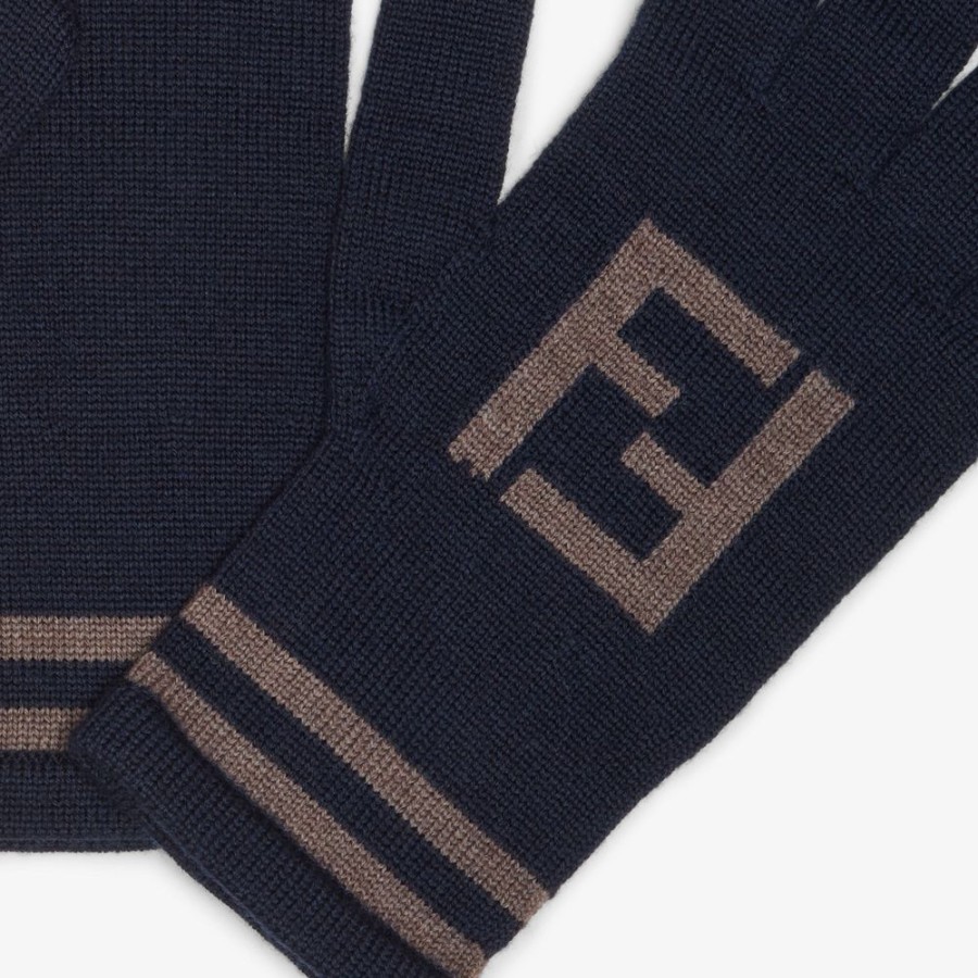 Herren Fendi Mutzen Und Handschuhe | Handschuhe Aus Wolle In Blau