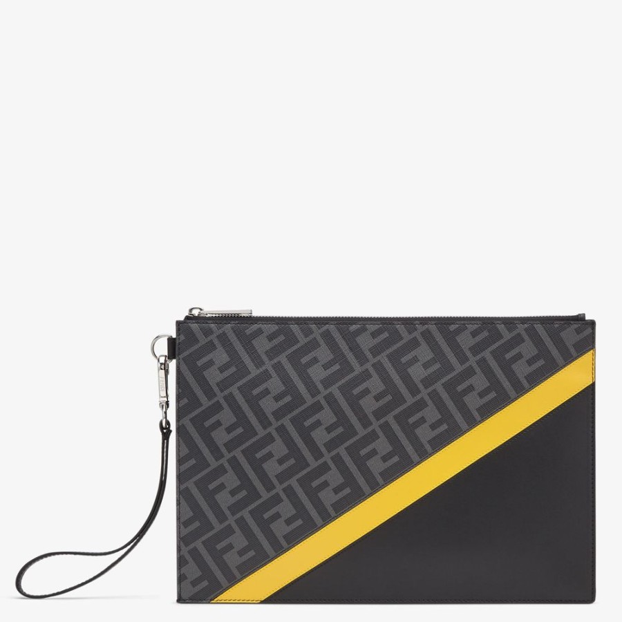 Herren Fendi Pochettes Und Handyhullen | Tasche Aus Ff-Jacquard In Schwarz Und Grau