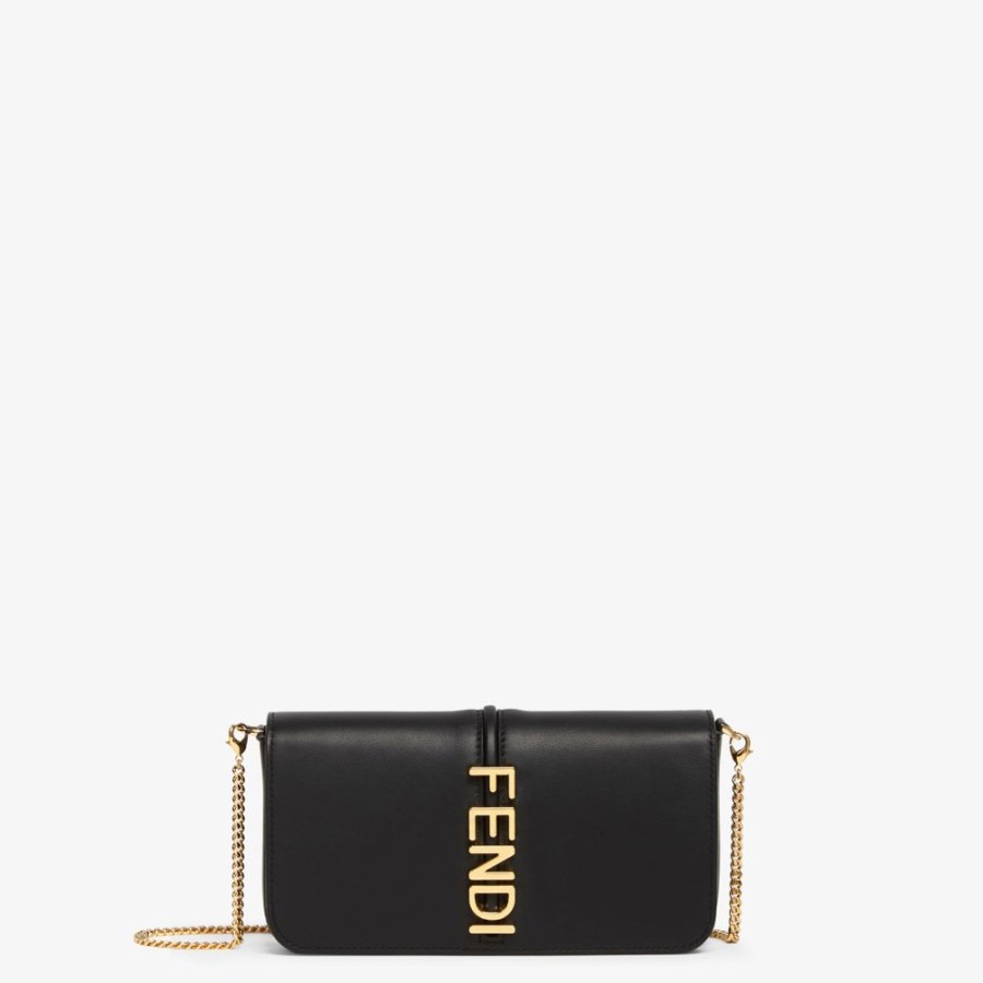 Damen Fendi Portemonnaies Mit Tragekette | Portemonnaie Aus Leder In Schwarz