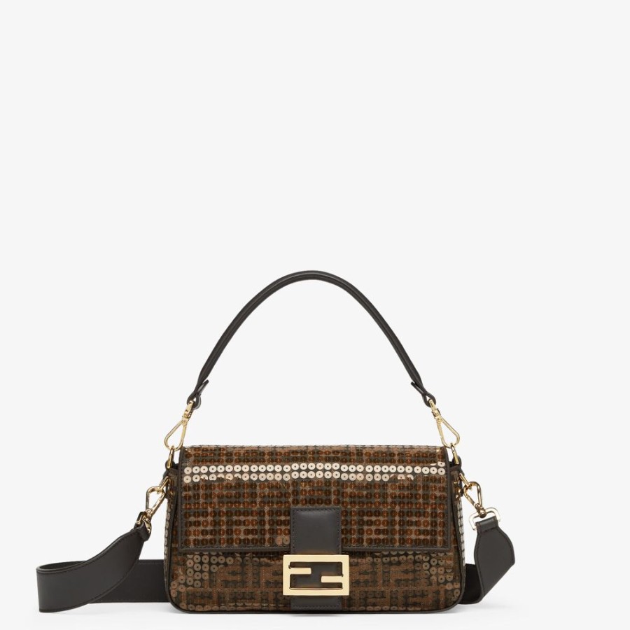 Damen Fendi Schulter- Und Crossbody-Taschen | Tasche Aus Ff-Jacquardgewebe In Braun Mit Pailletten