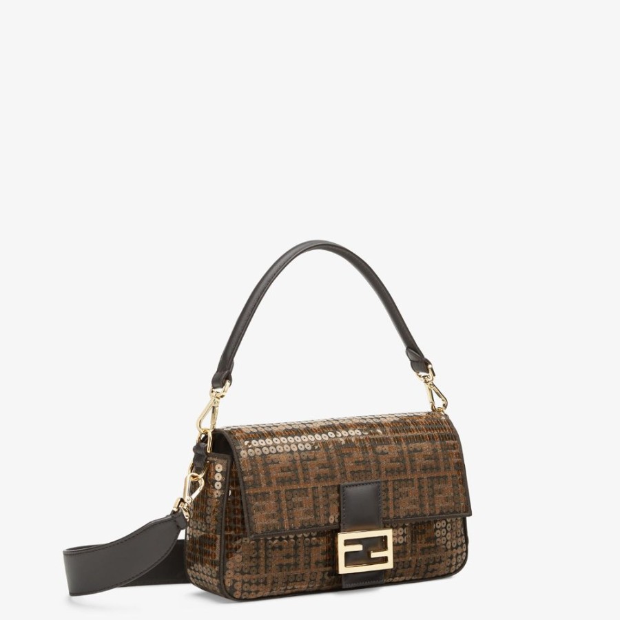 Damen Fendi Schulter- Und Crossbody-Taschen | Tasche Aus Ff-Jacquardgewebe In Braun Mit Pailletten