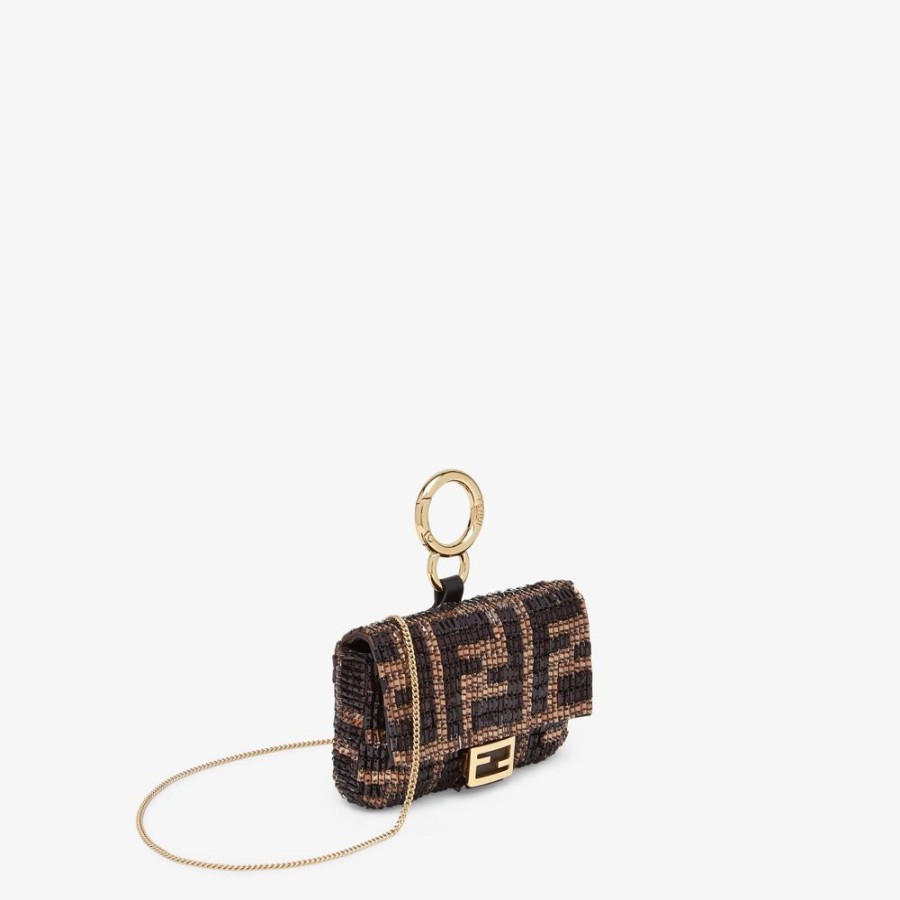 Damen Fendi Miniature Taschen | Anhanger Mit Perlen In Braun