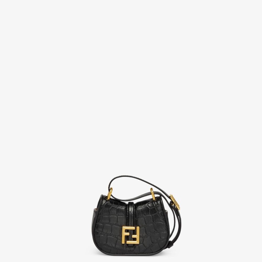 Damen Fendi Miniature Taschen | Anhanger Aus Krokodilleder In Schwarz