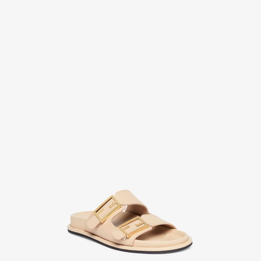 Damen Fendi Pantoletten Und Sandalen | Slide Aus Leder In Beige