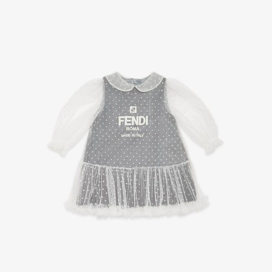 Kids Fendi Baby Madchen | Baby-Kleid Aus Flanell Und Tull Mit Stickereien