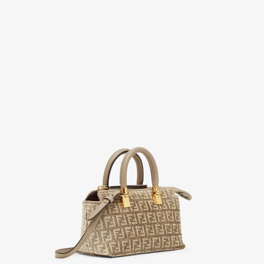 Damen Fendi Mini-Taschen | Pochette Aus Tapestry-Stoff In Taubengrau Mit Ff-Muster