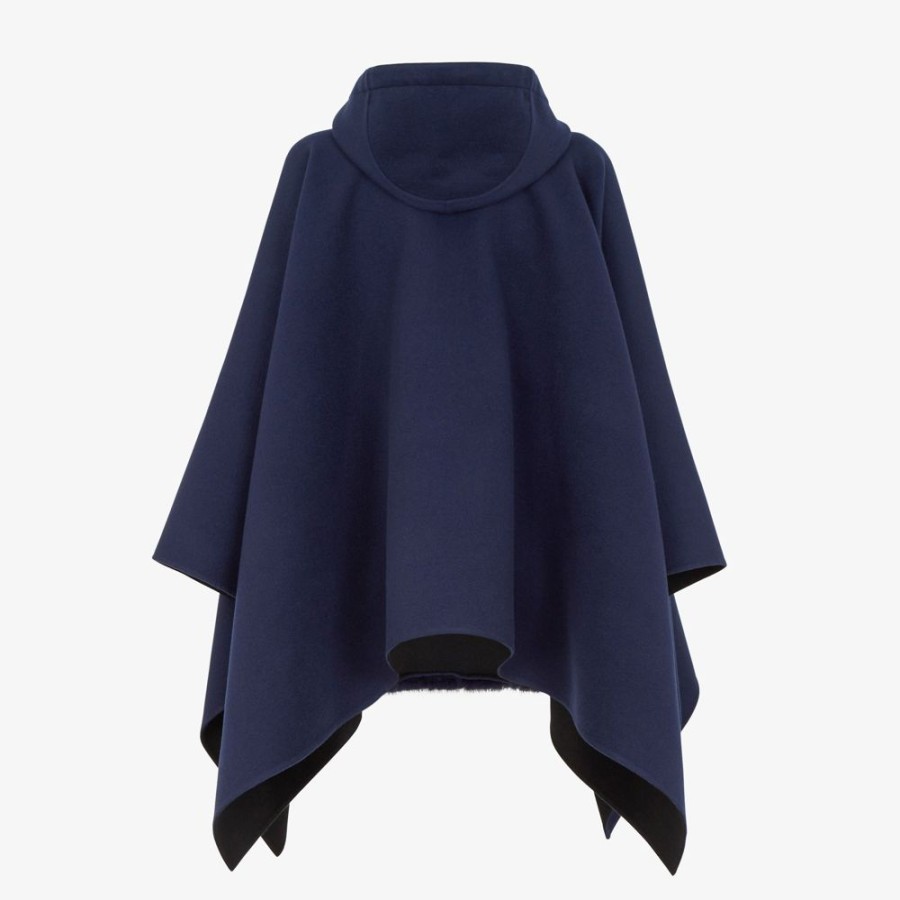 Damen Fendi Schals Und Ponchos | Poncho Aus Wolle Und Nerzpelz In Blau