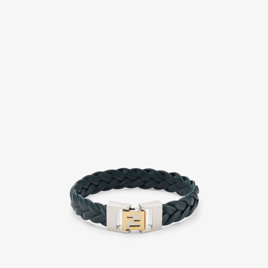 Herren Fendi Armbander | Armband Aus Leder In Grun