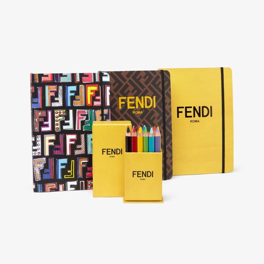 Kids Fendi Accessoires | Set „Back To School" Mit Mehrfarbigen Schulheften Und Bunten Stiften