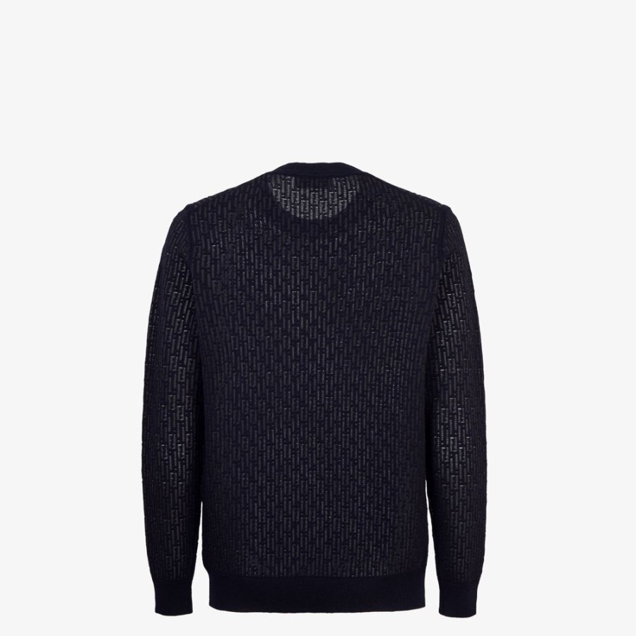 Herren Fendi Strickbekleidung | Pullover Aus Wolle Und Nylon In Blau