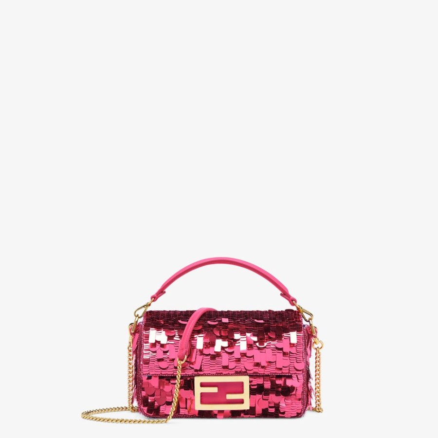 Damen Fendi Mini-Taschen | Tasche Aus Leder Mit Pailletten In Fuchsia