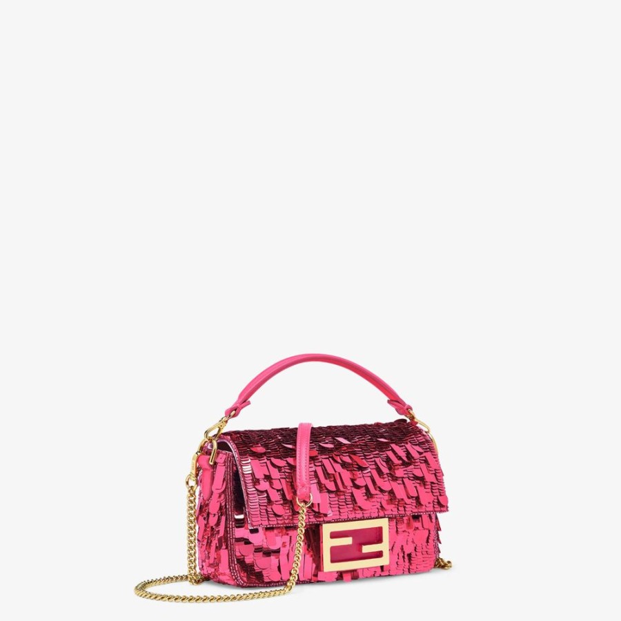 Damen Fendi Mini-Taschen | Tasche Aus Leder Mit Pailletten In Fuchsia