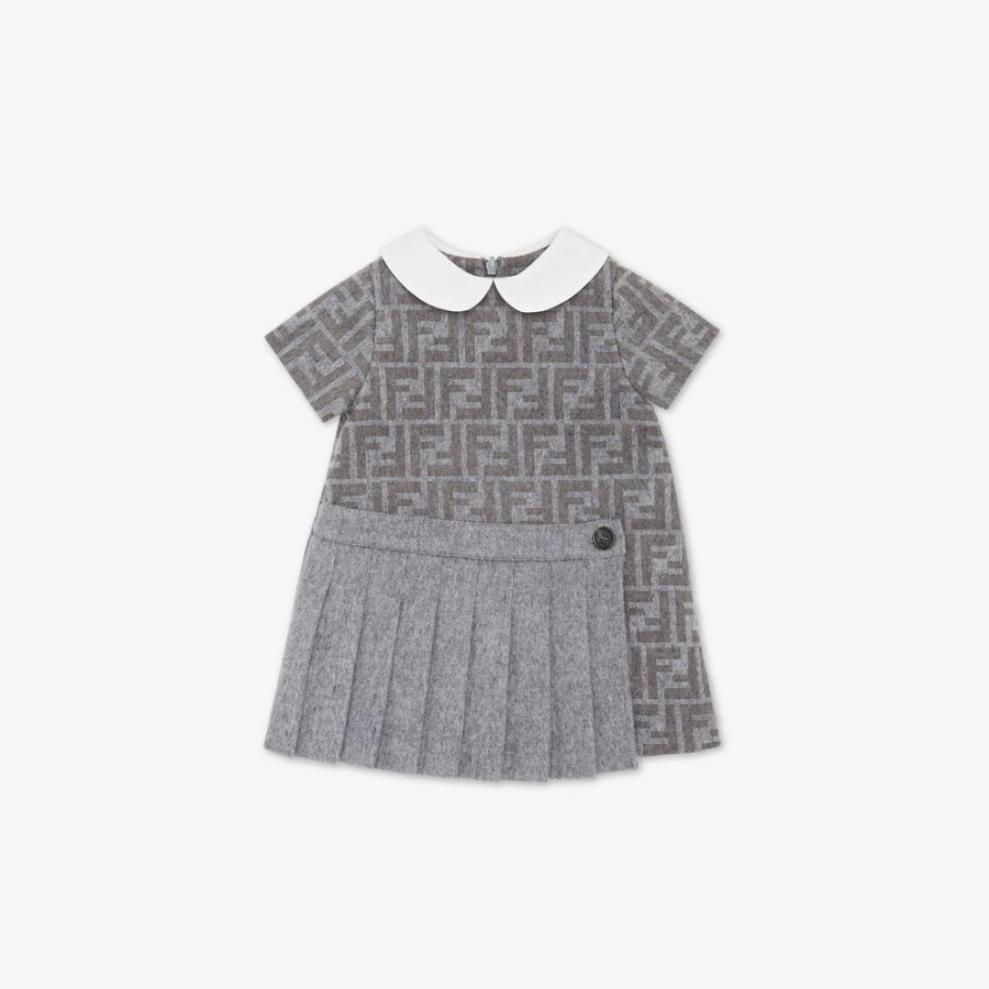 Kids Fendi Baby Madchen | Baby-Kleid Aus Flanell Mit Logo Und Plissierung