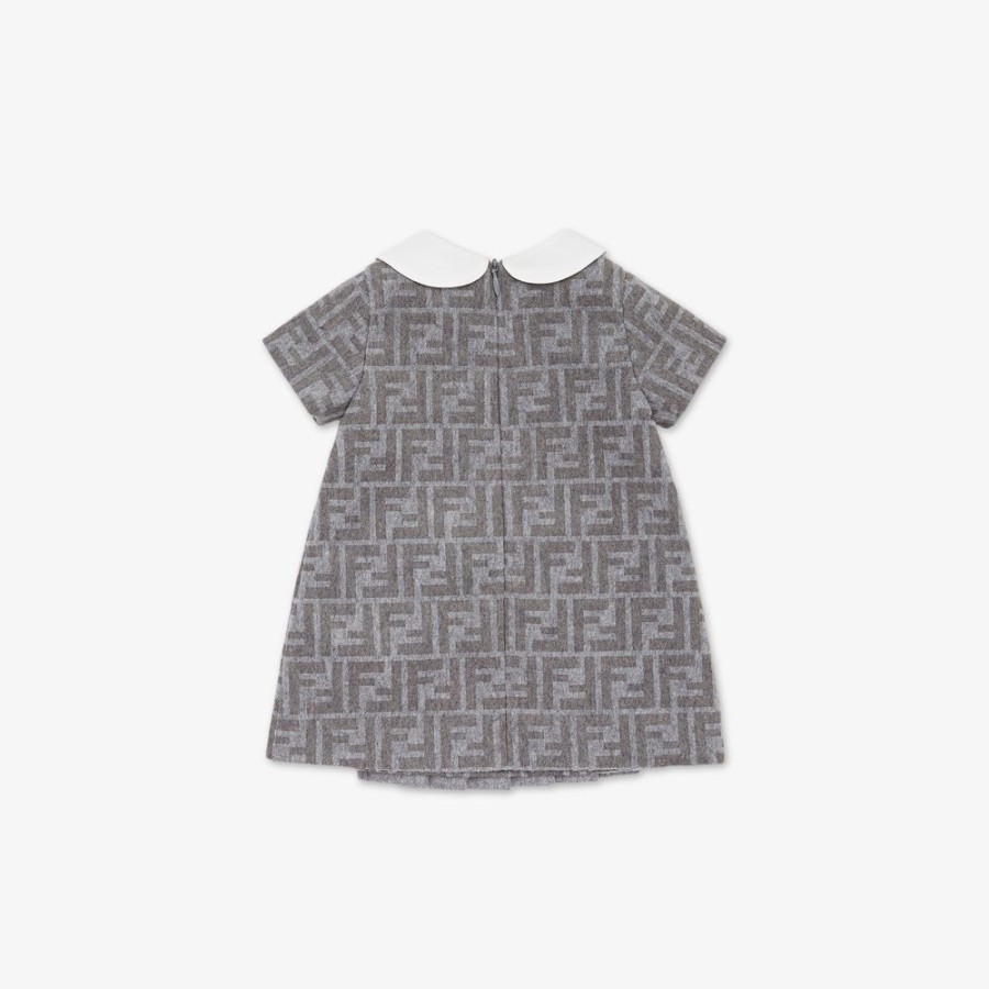 Kids Fendi Baby Madchen | Baby-Kleid Aus Flanell Mit Logo Und Plissierung