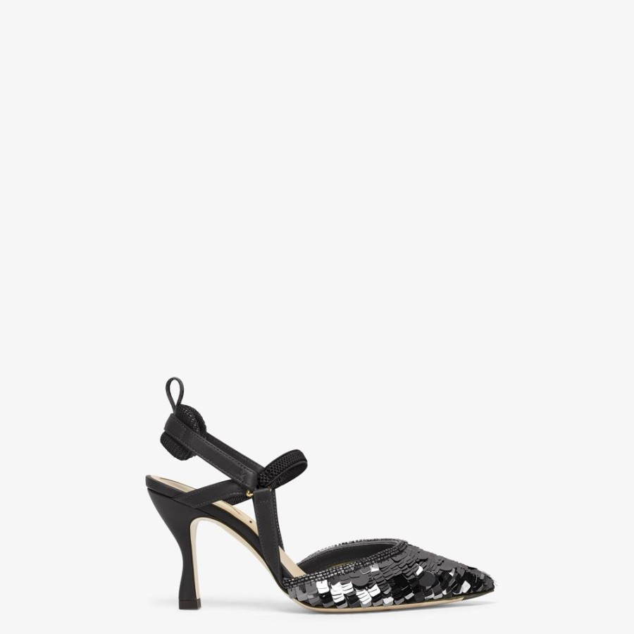 Damen Fendi Pumps Und Slingbacks | Slingback Mit Hohem Absatz Aus Pailletten In Schwarz