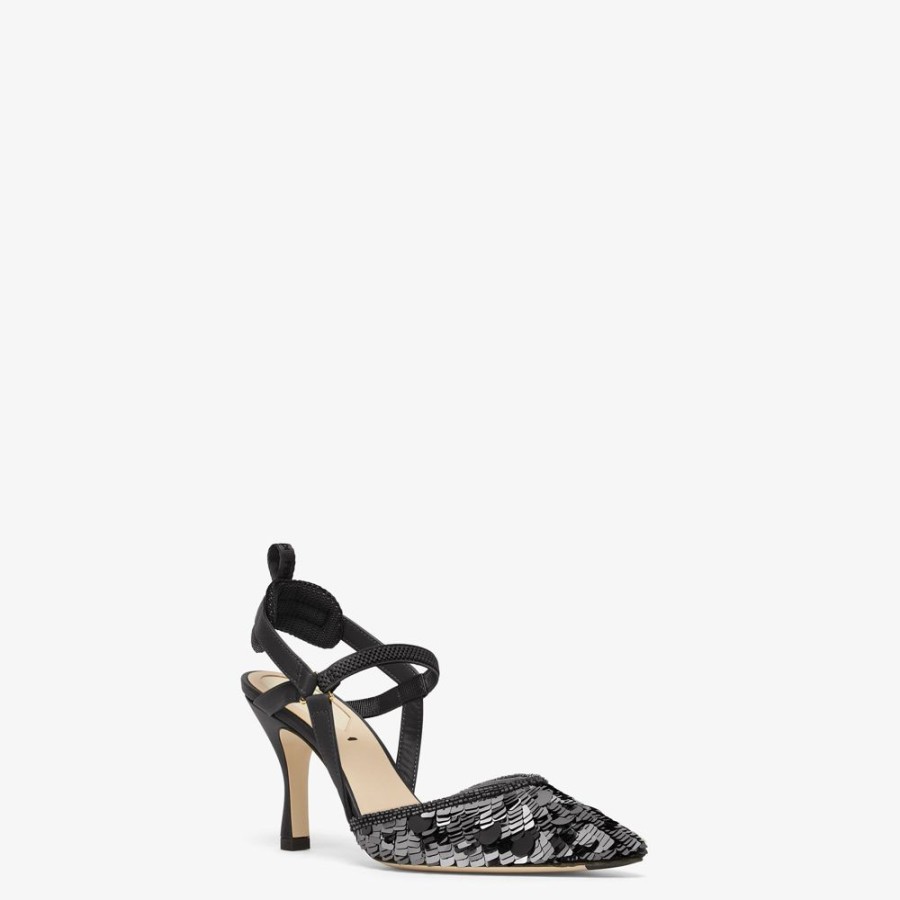 Damen Fendi Pumps Und Slingbacks | Slingback Mit Hohem Absatz Aus Pailletten In Schwarz