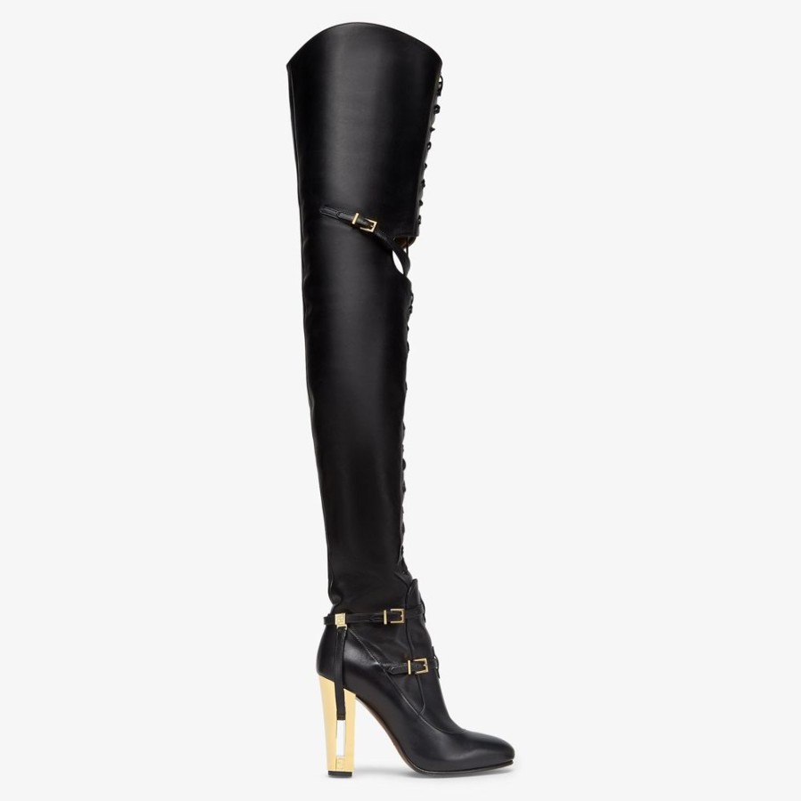 Damen Fendi Stiefel Und Stiefeletten | Stiefel Mit Hohem Absatz Aus Leder In Schwarz