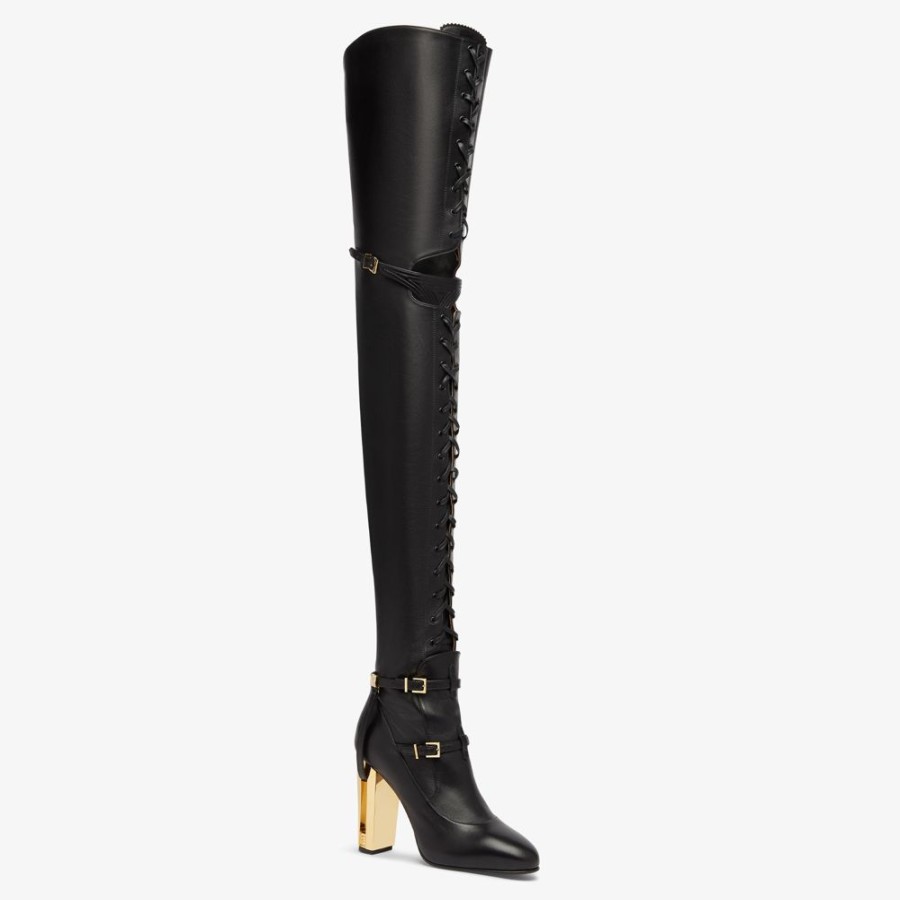 Damen Fendi Stiefel Und Stiefeletten | Stiefel Mit Hohem Absatz Aus Leder In Schwarz