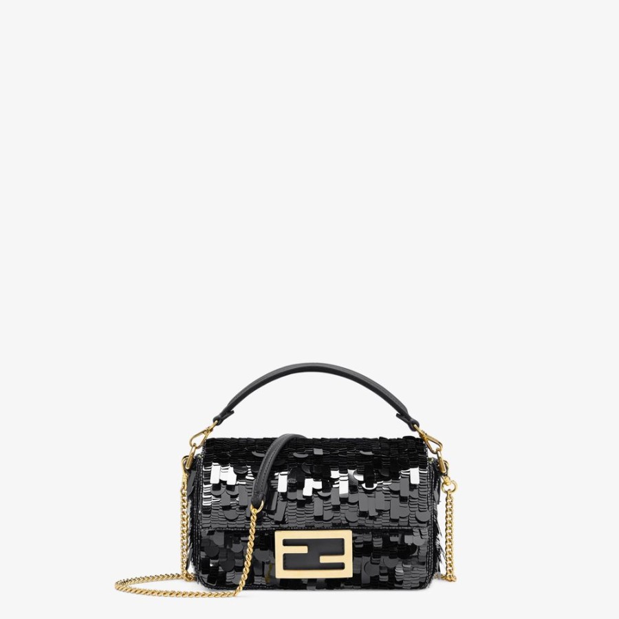 Damen Fendi Mini-Taschen | Tasche Aus Leder Mit Pailletten In Schwarz