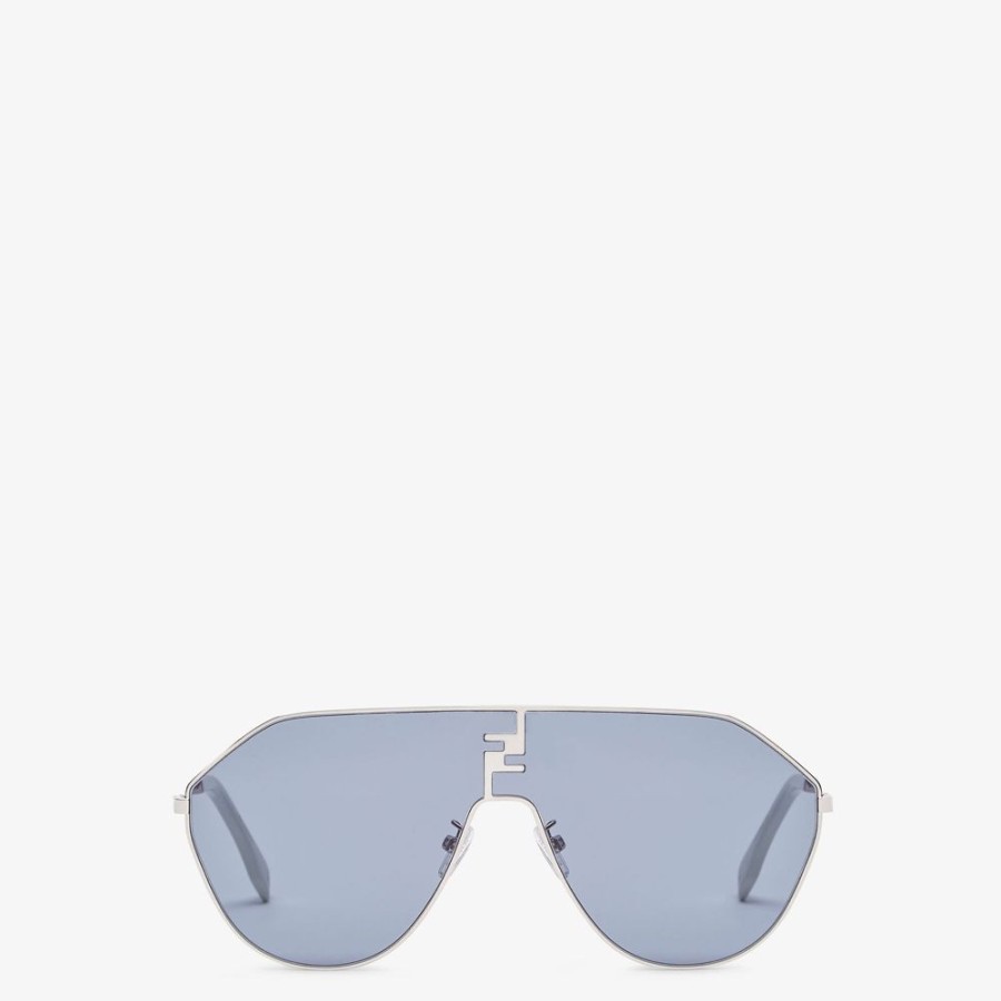 Herren Fendi Sonnenbrillen | Sonnenbrille Aus Metall In Der Farbe Palladium Mit Glasern In Blau