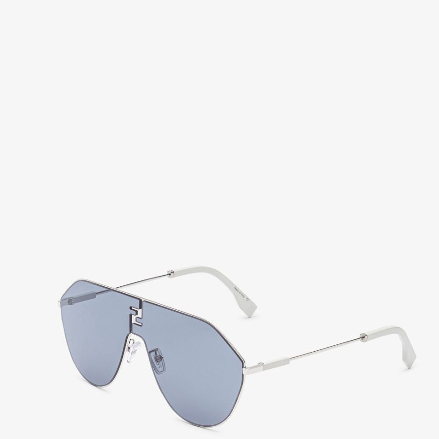 Herren Fendi Sonnenbrillen | Sonnenbrille Aus Metall In Der Farbe Palladium Mit Glasern In Blau