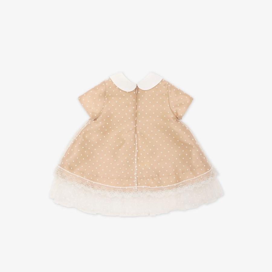 Kids Fendi Baby Madchen | Baby-Kleid Aus Duchesse Und Tull In Beige