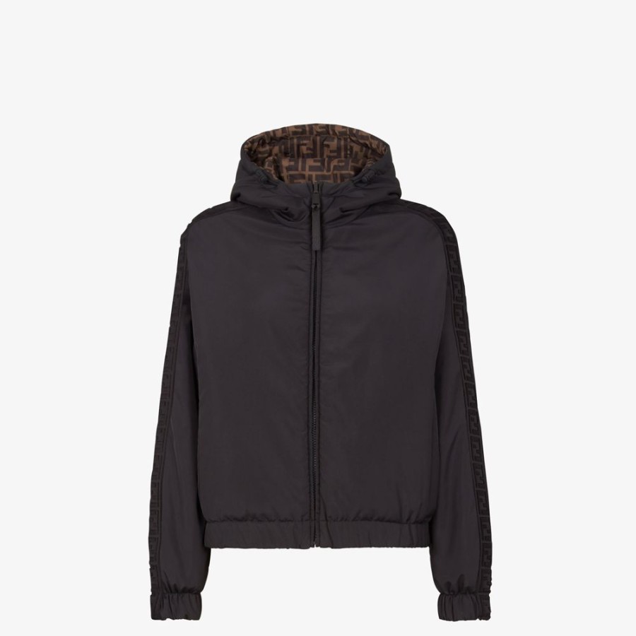 Damen Fendi Mantel Und Oberbekleidung | Jacke Aus Nylon In Schwarz