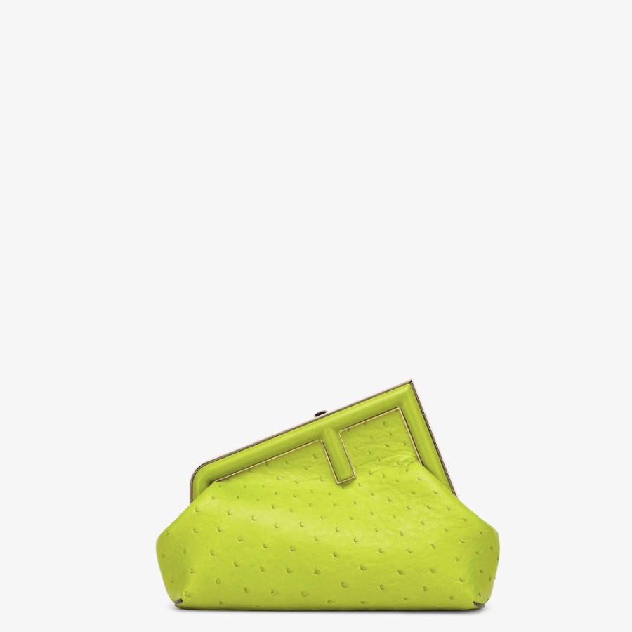 Damen Fendi Clutches & Pochetten | Tasche Aus Strausenleder In Acid Green