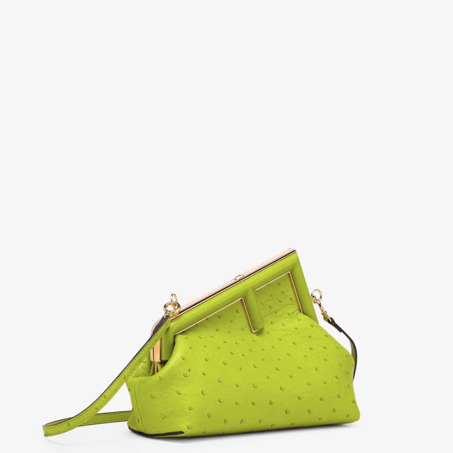 Damen Fendi Clutches & Pochetten | Tasche Aus Strausenleder In Acid Green