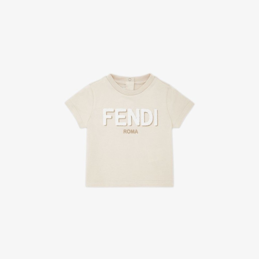 Kids Fendi Baby Madchen | Fendi Roma T-Shirt Aus Beigefarbenem Jersey