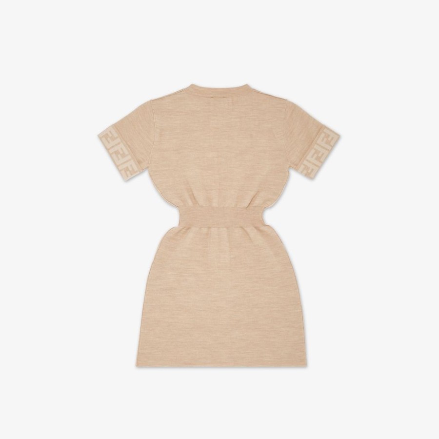 Kids Fendi Ready To Wear | Junior-Kleid Aus Strick In Beige