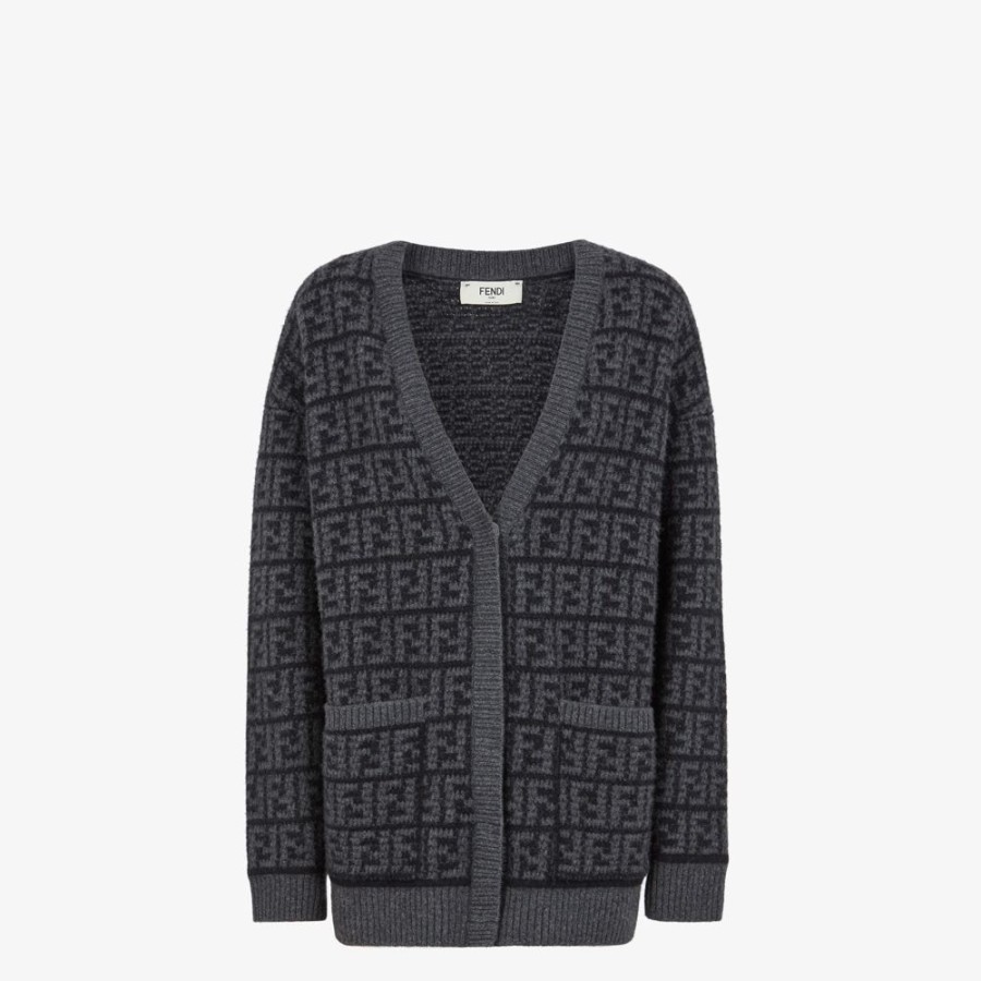 Damen Fendi Anzuge Und Sets | Cardigan Aus Kaschmir In Schwarz Mit Gehakeltem Ff-Motiv