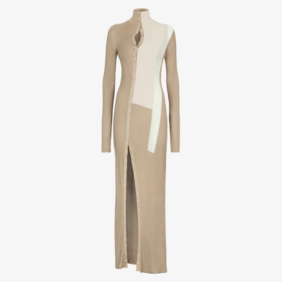 Damen Fendi Kleider Und Jumpsuits | Kleid Aus Seide Und Viskose In Beige