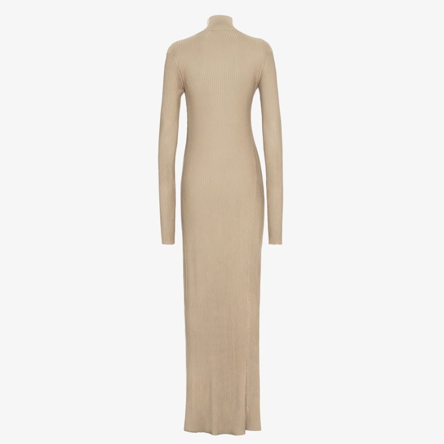 Damen Fendi Kleider Und Jumpsuits | Kleid Aus Seide Und Viskose In Beige