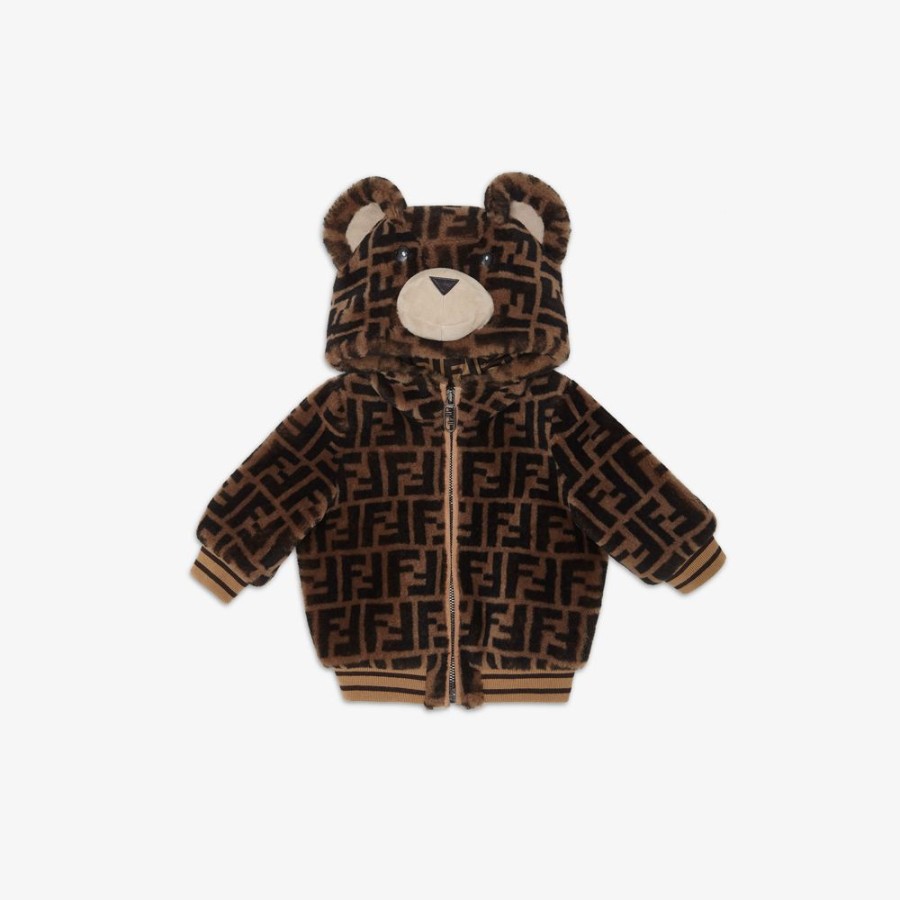 Kids Fendi Baby Junge | Teddybar-Bomberjacke Aus Ff-Lammfell