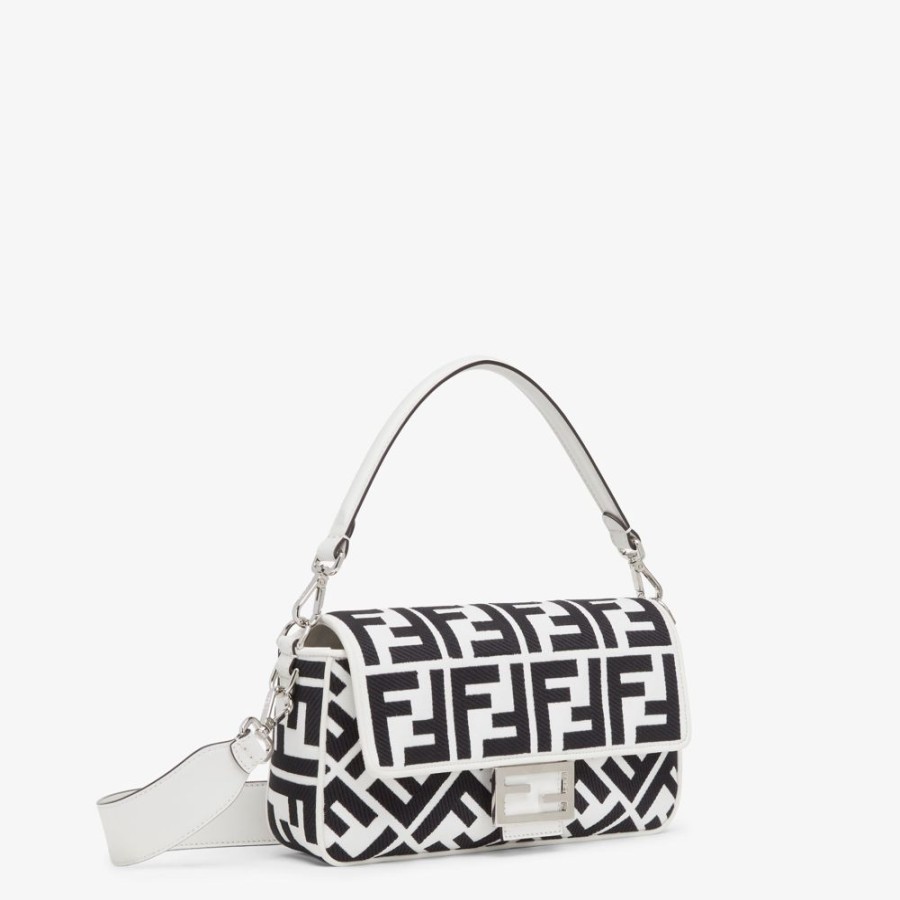 Damen Fendi Schulter- Und Crossbody-Taschen | Tasche Aus Canvas In Weis Und Schwarz Mit Ff-Stickerei