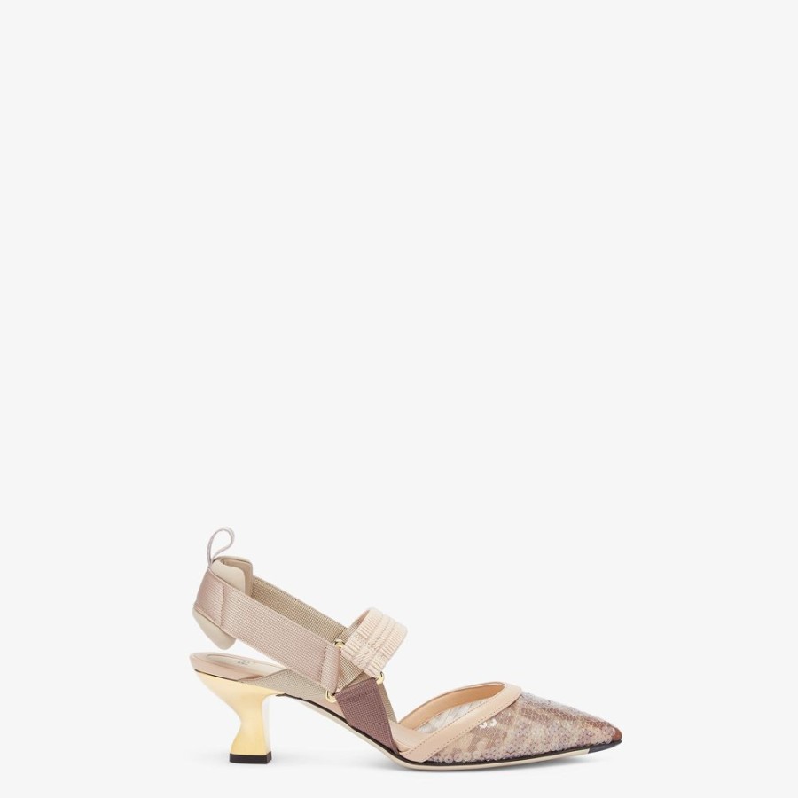 Damen Fendi Pumps Und Slingbacks | Slingback Mit Mittelhohem Absatz Aus Mesh In Rosa