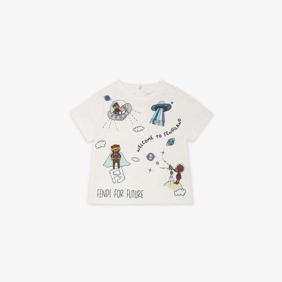 Kids Fendi Baby Junge | Baby-T-Shirt Aus Jersey In Weis, Mehrfarbig