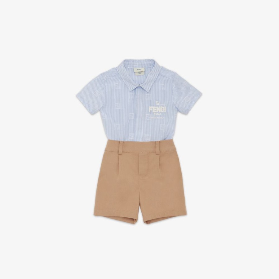 Kids Fendi Baby Junge | Baby-Playsuit Aus Mehrfarbigem Popeline