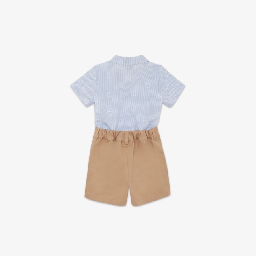 Kids Fendi Baby Junge | Baby-Playsuit Aus Mehrfarbigem Popeline