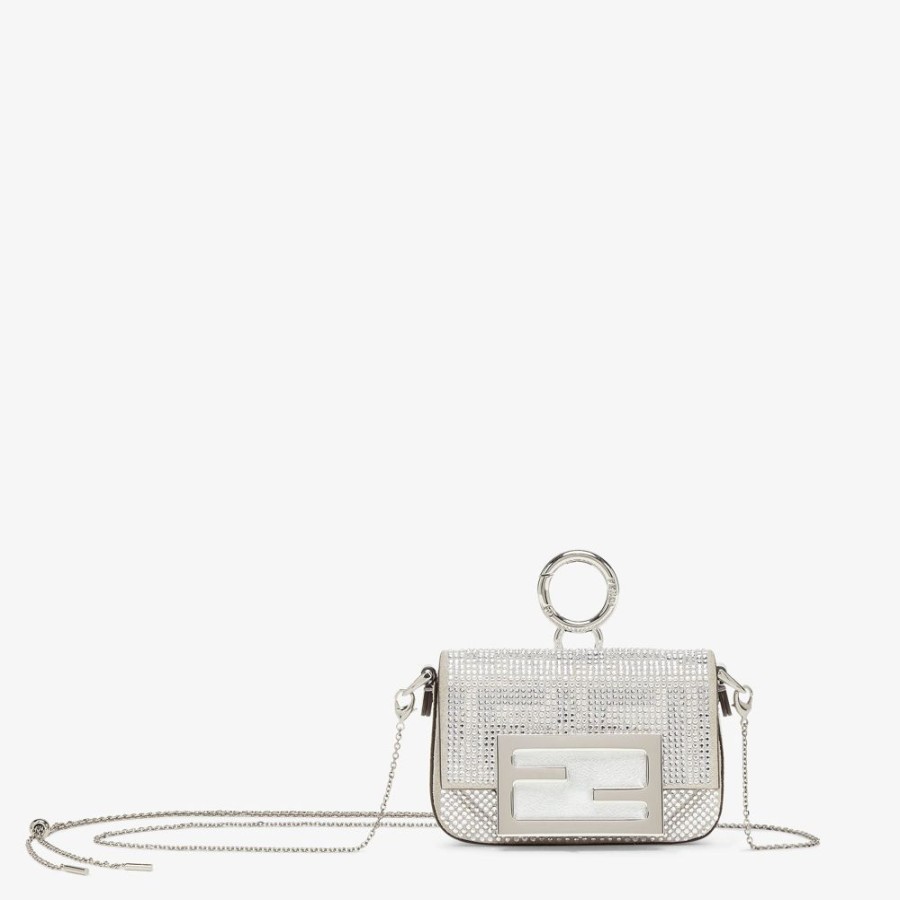 Damen Fendi Miniature Taschen | Anhanger Mit Kristallsteinen In Silberfarben