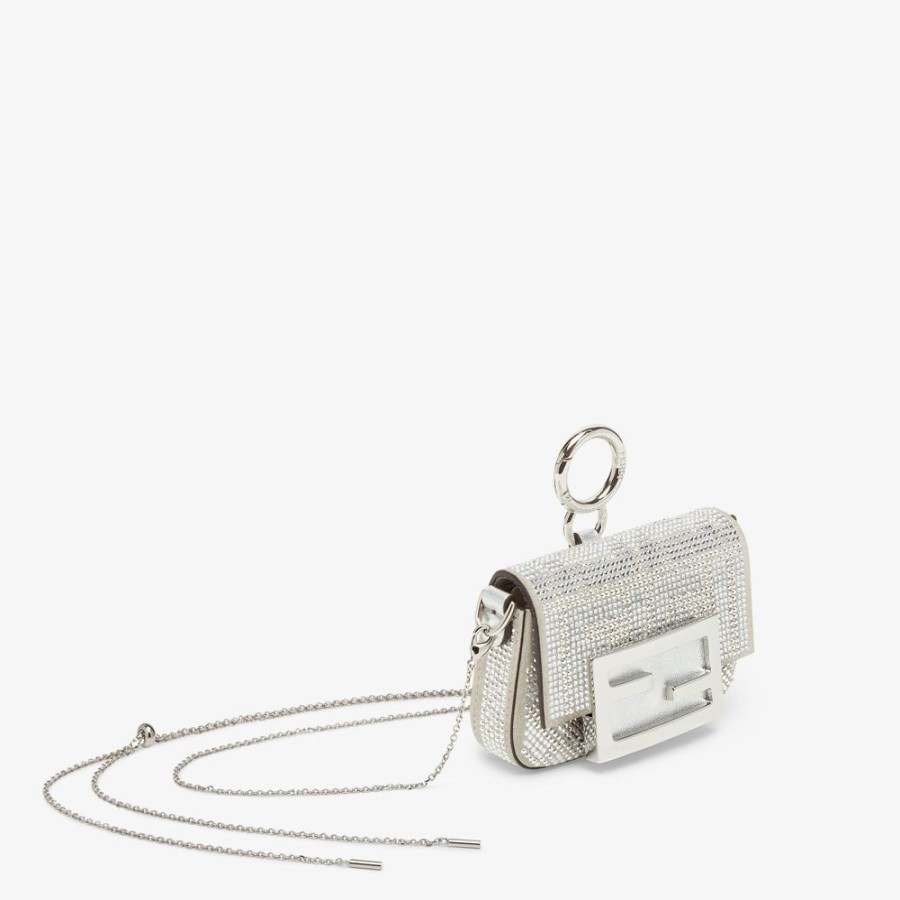 Damen Fendi Miniature Taschen | Anhanger Mit Kristallsteinen In Silberfarben