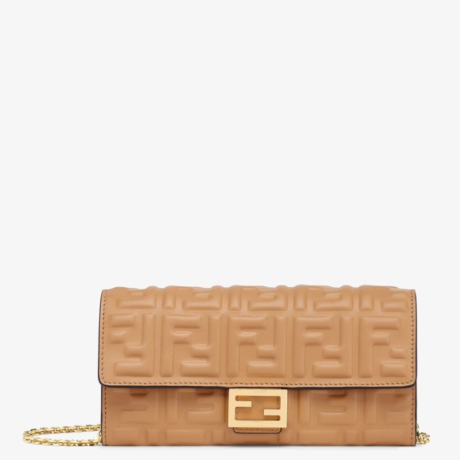 Damen Fendi Portemonnaies Mit Tragekette | Portemonnaie Aus Nappaleder In Beige