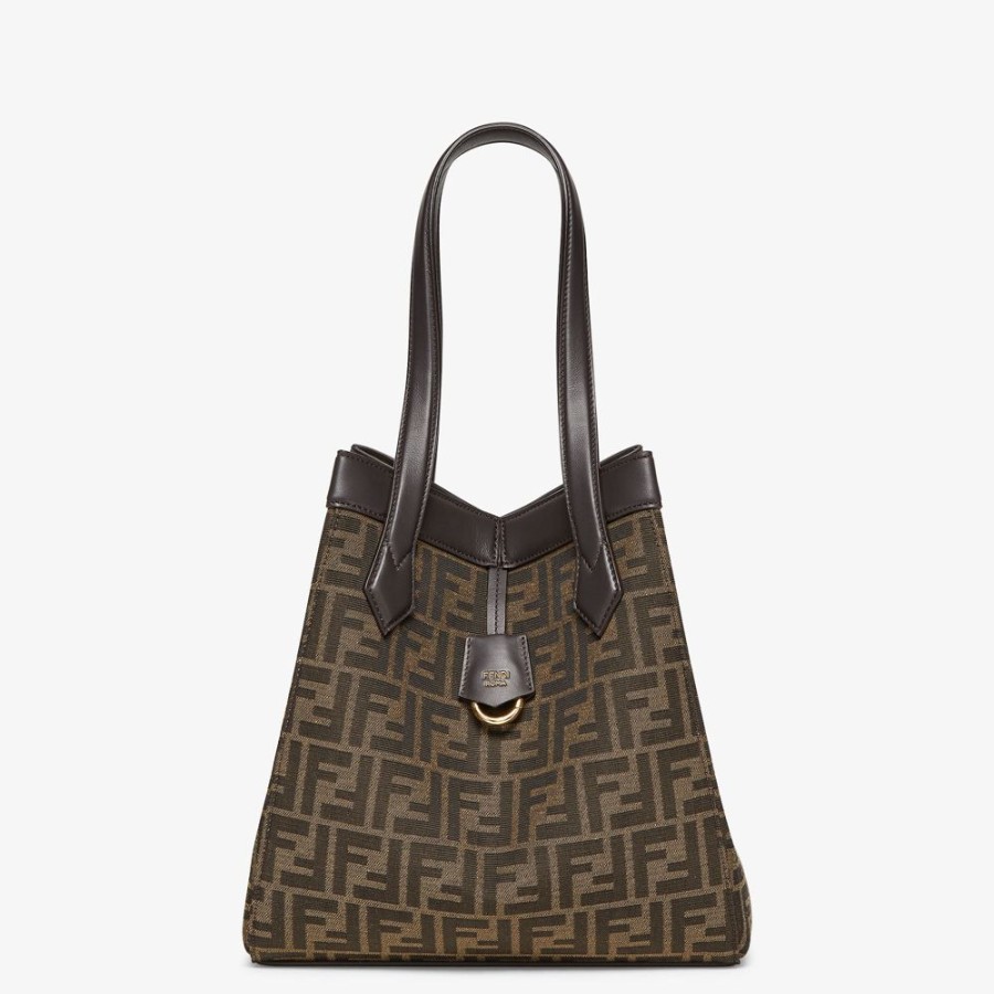 Damen Fendi Beuteltaschen | Wandelbare Tasche Aus Ff-Jacquardstoff In Braun