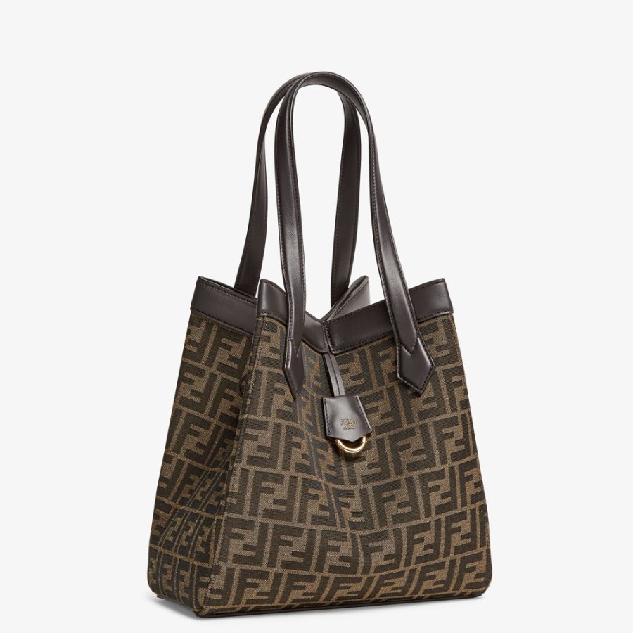 Damen Fendi Beuteltaschen | Wandelbare Tasche Aus Ff-Jacquardstoff In Braun