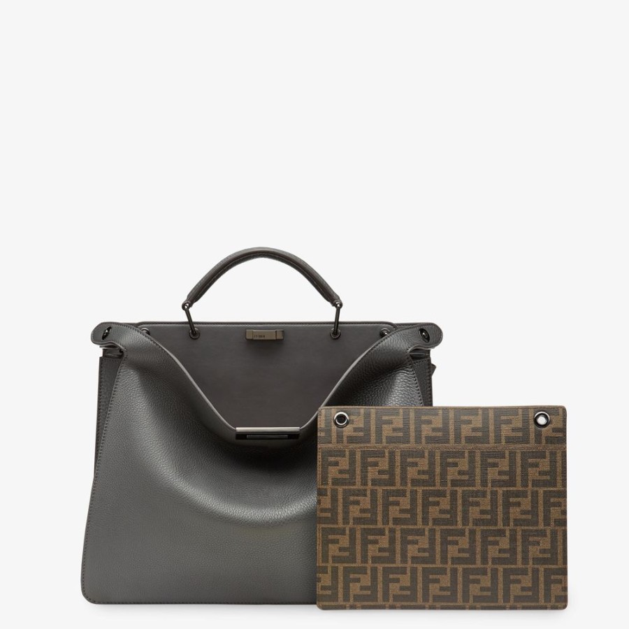 Herren Fendi Timeless | Tasche Aus Leder In Grau