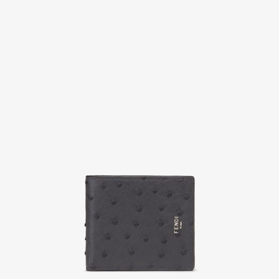 Herren Fendi Portemonnaies | Bifold-Portemonnaie Aus Strausenleder In Grau