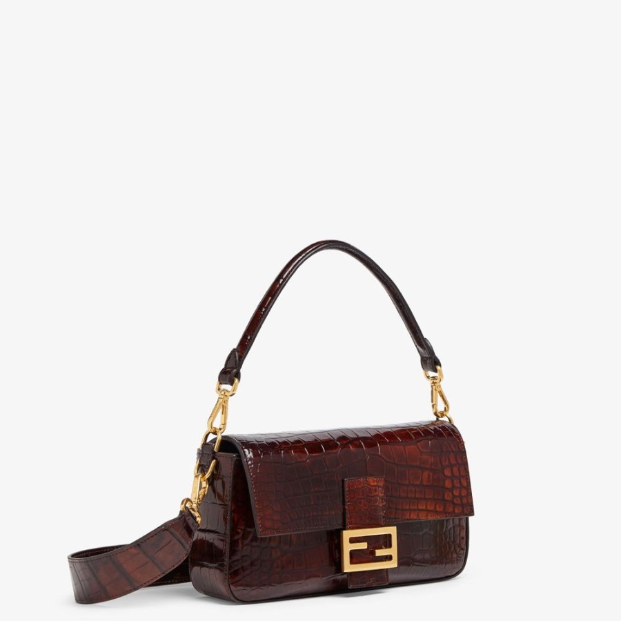 Damen Fendi Schulter- Und Crossbody-Taschen | Tasche Aus Krokodilleder In Dunkelbraun Mit Schildpatt-Optik