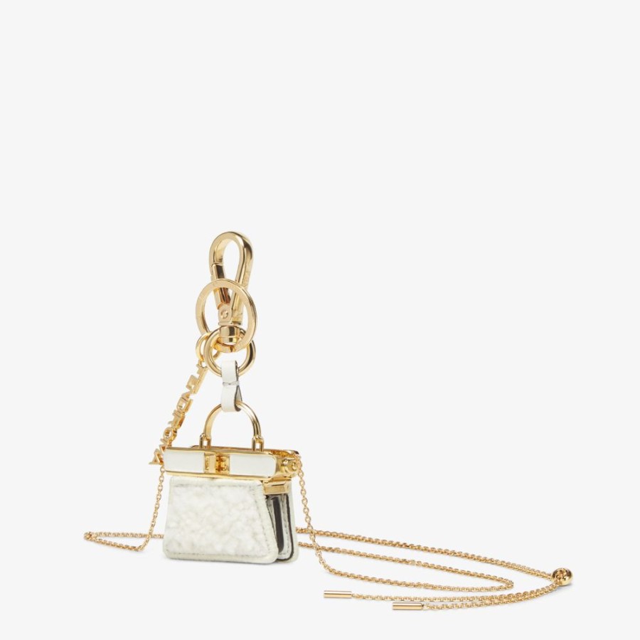 Damen Fendi Miniature Taschen | Schlusselanhanger Aus Schaffell In Weis