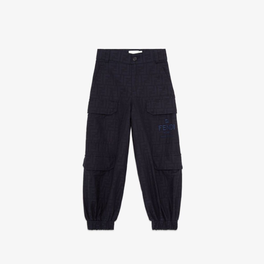 Kids Fendi Ready To Wear | Junior-Cargohose Aus Leichtem Jacquard In Dunkelblau